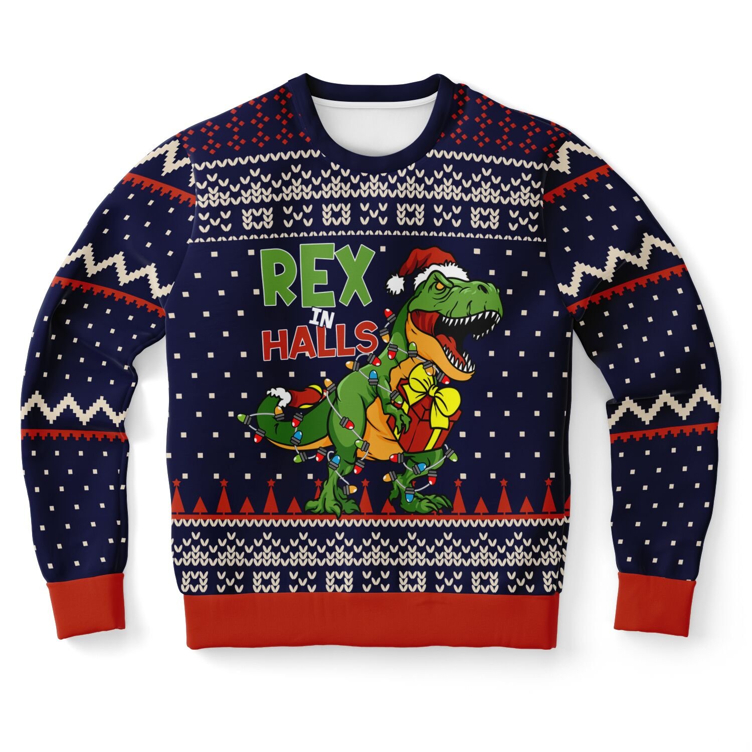 “Rex in the Halls” Festive Dinosaur Christmas Sweatshirt| Funny Holiday Jumper | T-Rex Santa Holiday Party Outfit | Unisex Dino Xmas Gift product image (9)