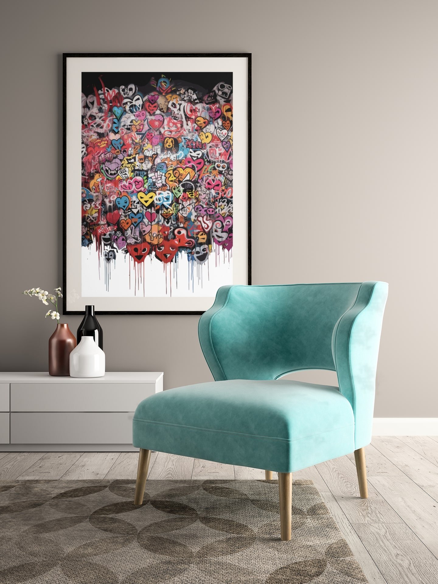 Eclectic Pop Art Hearts Graffiti Canvas, Emotive Urban Street Art Print, Contemporary Wall Art for Modern Home, Love Themed Artistic Decor product image (4)