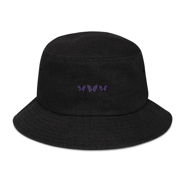Lilac Butterfly Embroidered Bucket Hat in Black product image (1)