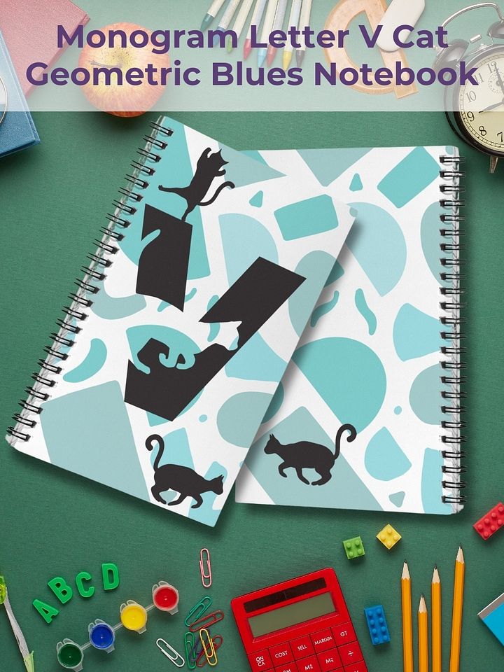 Monogram Letter V Cat Lover Geometric Blues Notebook product image (1)