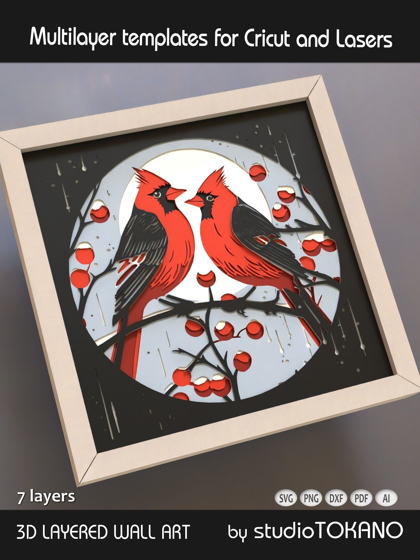 Red Cardinals 3D Layered SVG product image (5)