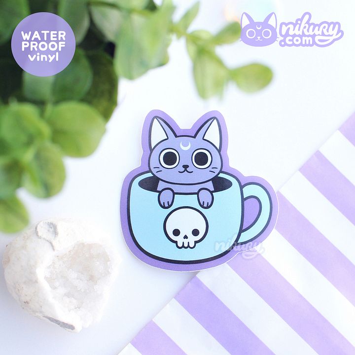 Black Meowgic | Mug Cat Vinyl Sticker product image (2)