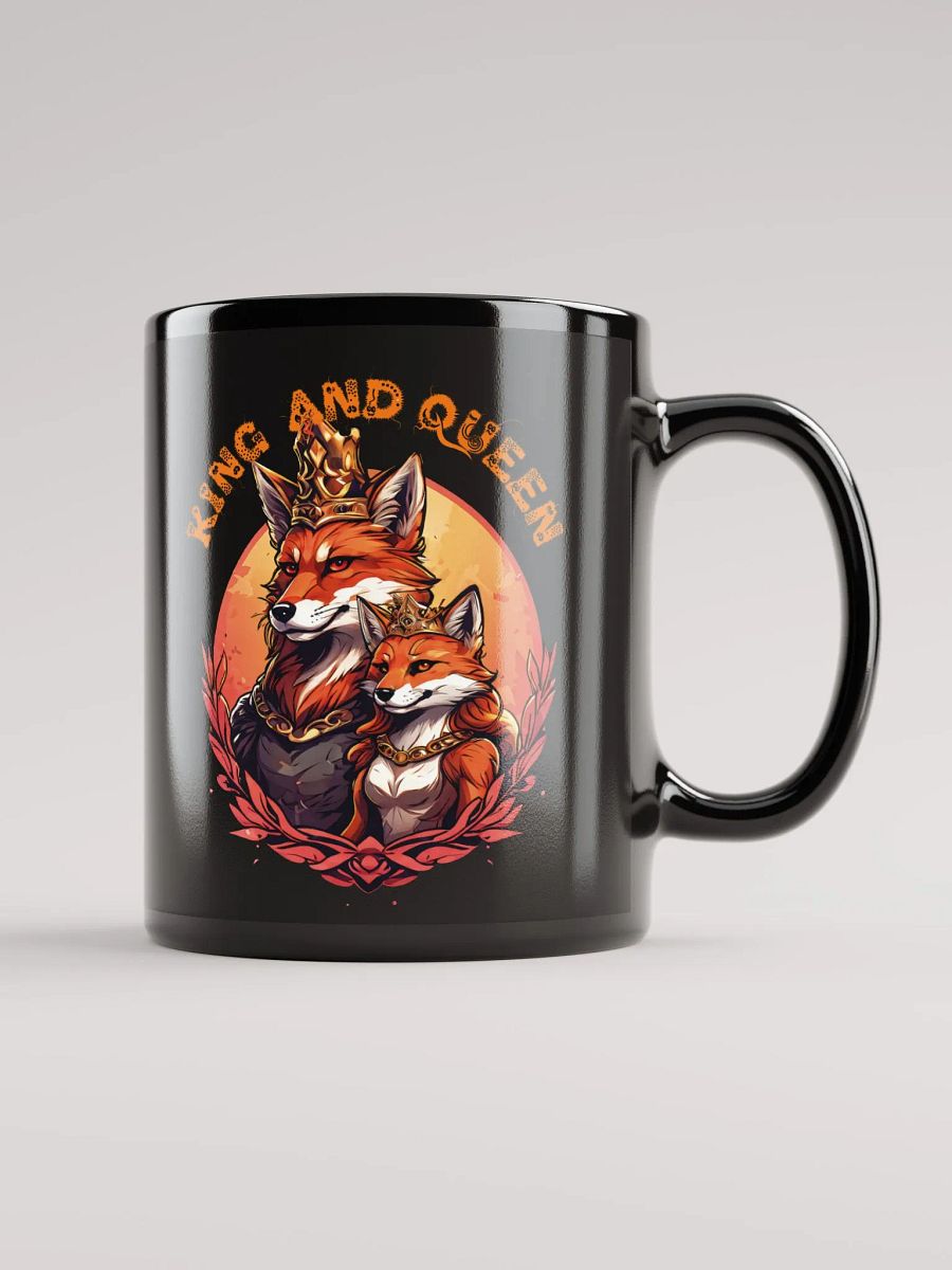 King and Queen Black Glossy Mug | Elegant Fox Couple Design | Double-Sided Print | Perfect Gift for Anniversaries and Weddings product image (1)