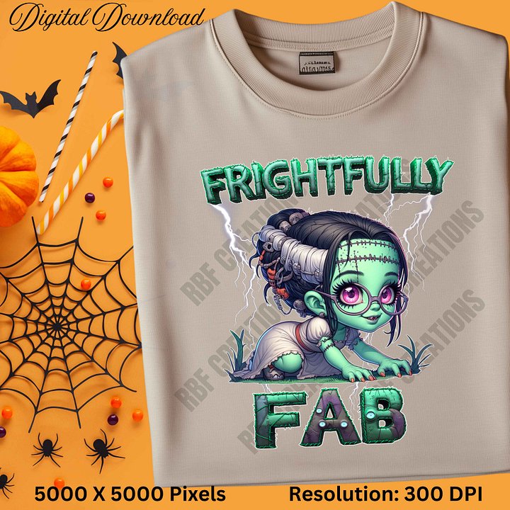 Baby Frankenstein Girl Halloween Clipart, Frightfully Fab PNG, Cute Spooky Sublimation, Digital Download for Shirts & Tumblers product image (2)