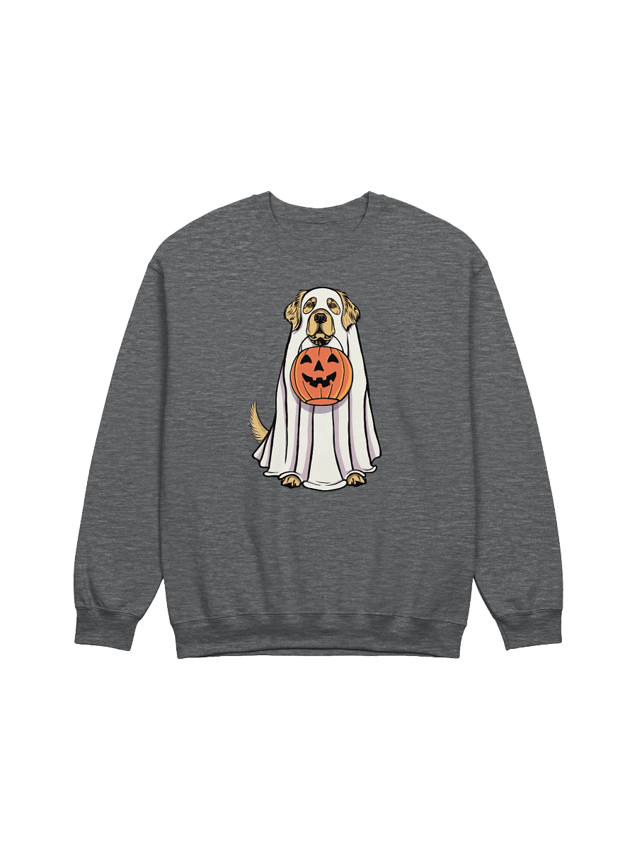 Funny Halloween Golden Retriever Sweatshirt | Funny Goldie Wearing a Ghost Costume and Holding a Pumpkin Basket product image (7)