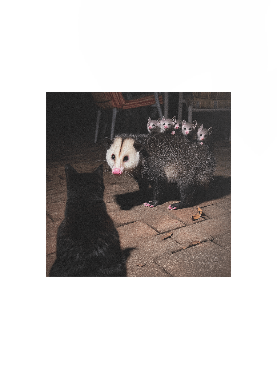 Cat meets opossum family Poster product image (2)