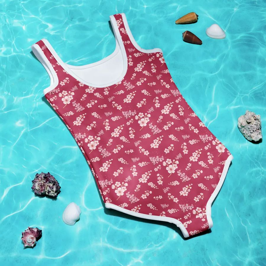 Cherry Blossoms on Magenta Kids One Piece Swimsuit product image (10)