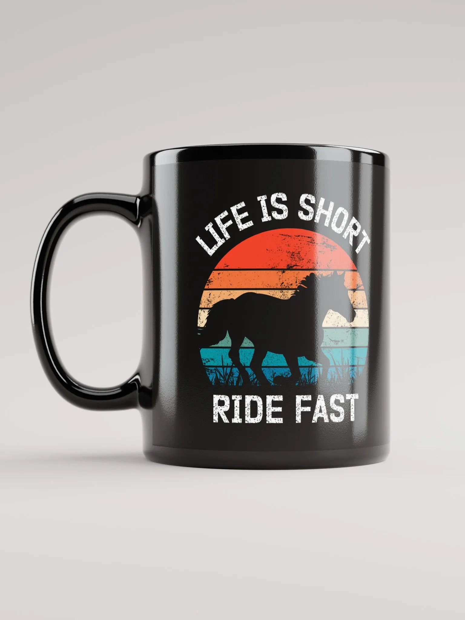 "Ride fast" black glossy mug product image (6)