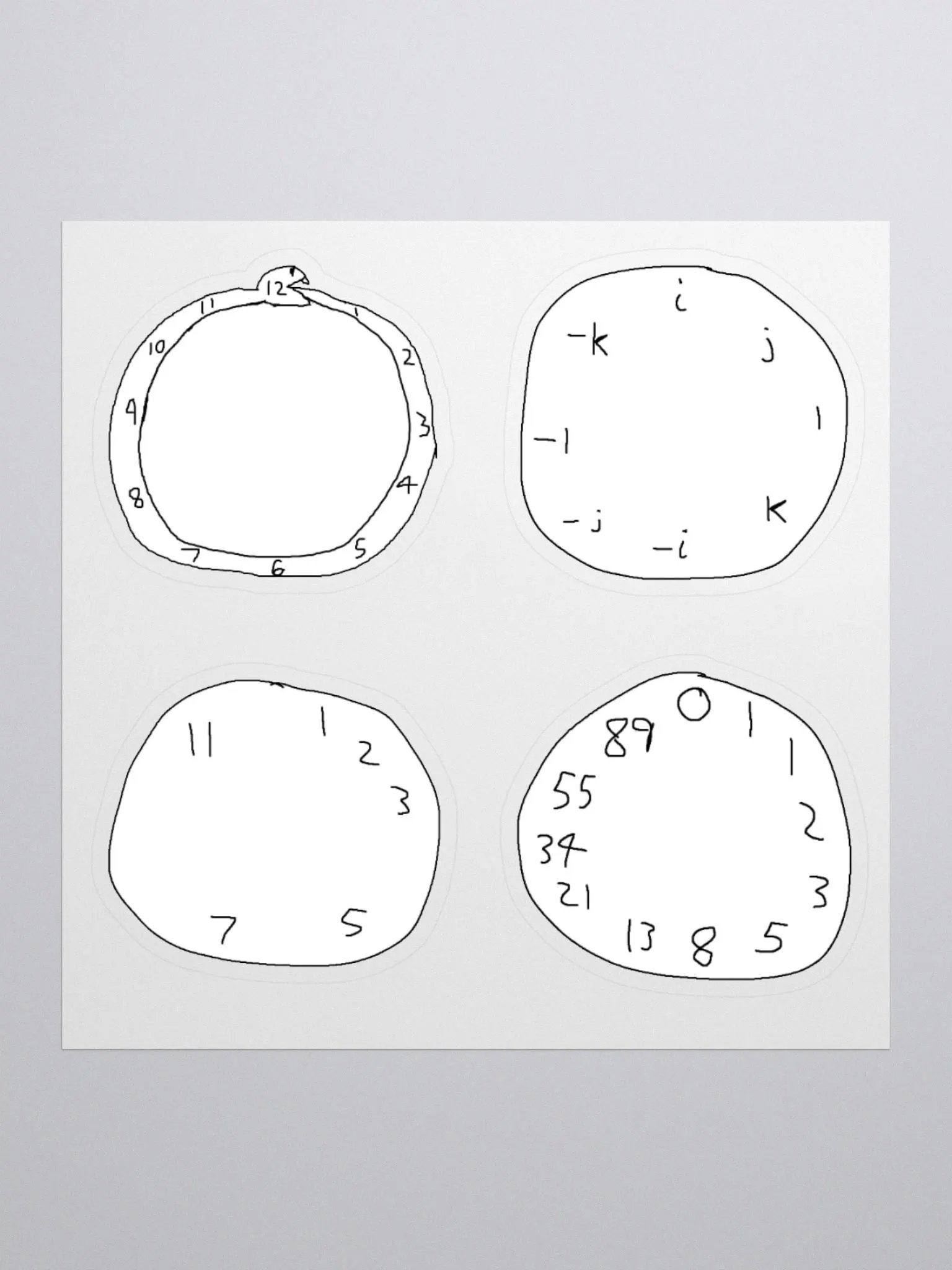 Ouroboros, Quaternion, Prime(ish), Fibonacci Clock Stickers product image (1)