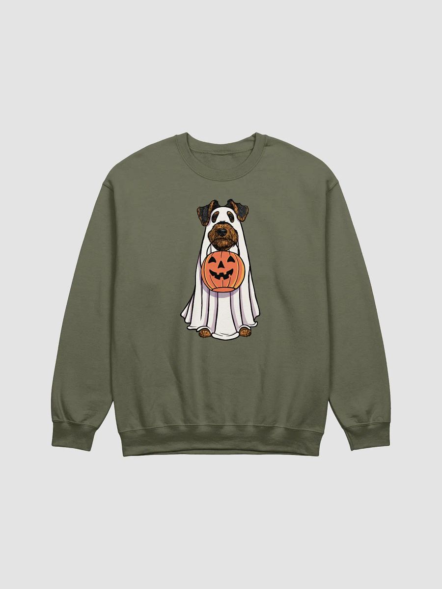 Funny Halloween Airedale Terrier(Black & Tan) Sweatshirt | Funny Airedale Wearing a Ghost Costume and Holding a Pumpkin Basket product image (13)