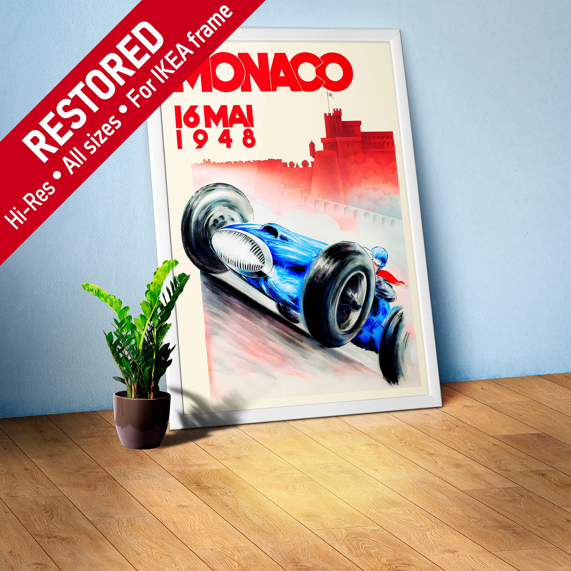 Monaco Vintage F1 Grand Prix, 1948 poster — Vintage Formula 1 poster, Monaco Grand Prix poster, retro travel poster, retro travel art product image (1)