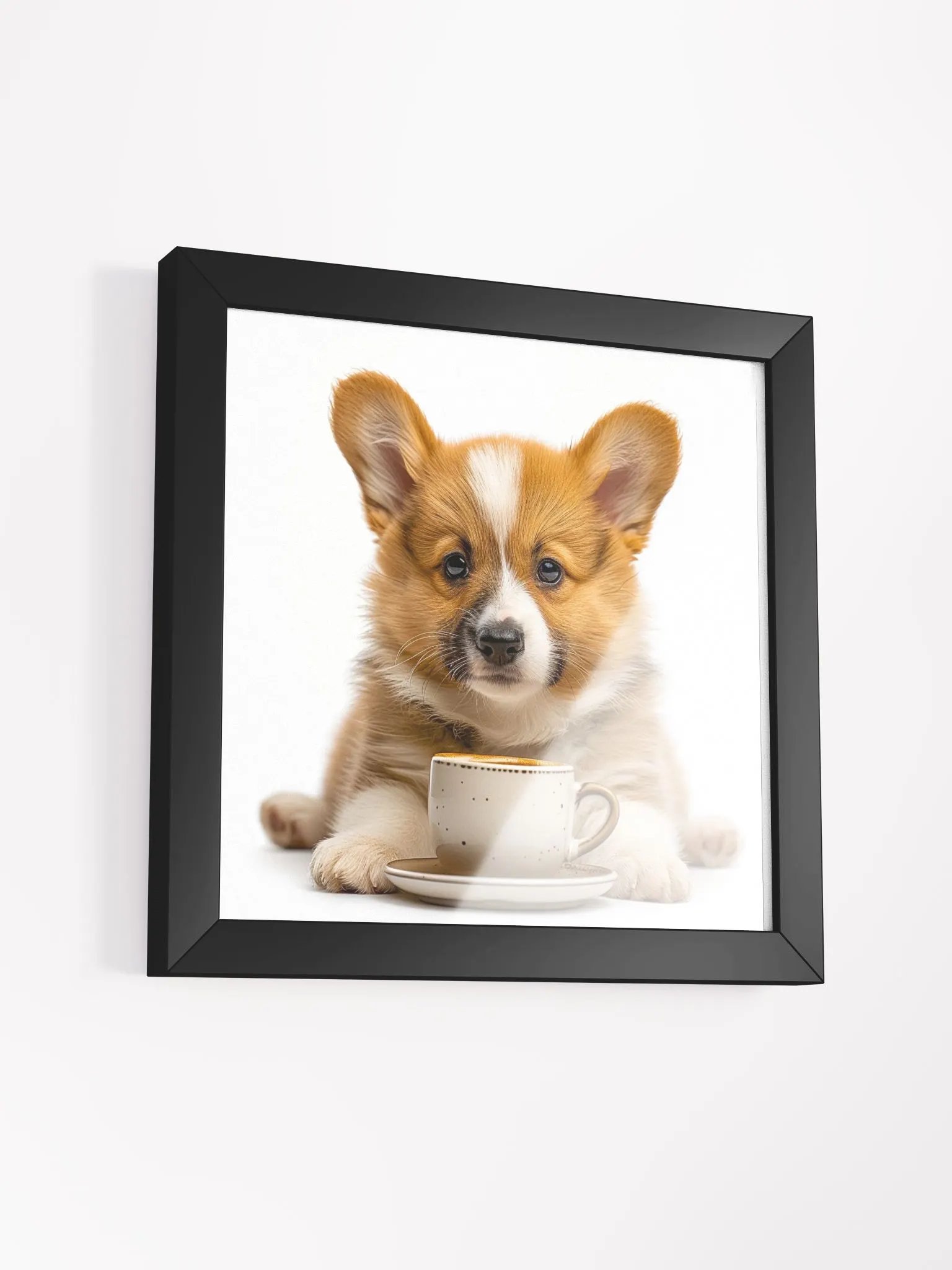 Cute Coffee Lover Welsh Corgi Puppy Framed Wall Art product image (26)