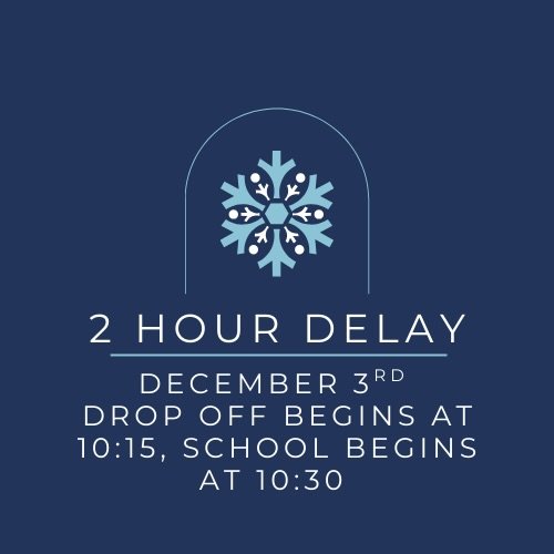 ❄️ There will be a 2 hour delay for CCS on Wednesday, December 3rd. 

School starts @ 10:30am. Drop off begins @ 10:15am.

Ha...