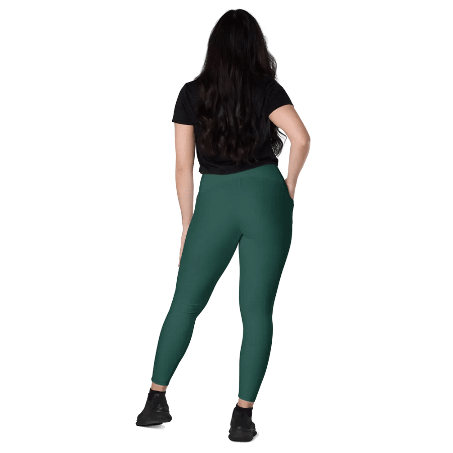 Plain Dark Green Soft Summer Women's High Waisted Premium Crossover Leggings with Pockets by Treasure Pie product image (8)