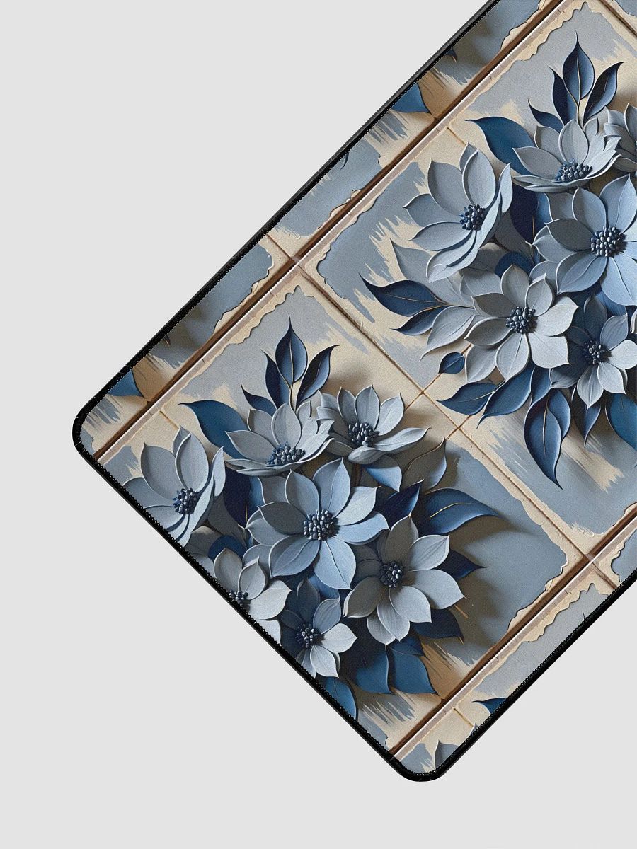 Desk Mat (31.5x15.5 inches) - Painted Tile Floral Pattern in Shades of Blue product image (3)