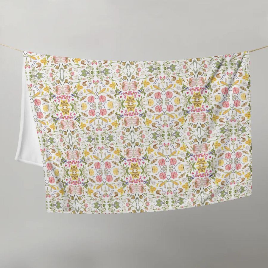 Exotic Blooming Floral Butterfly White Throw Blanket product image (9)