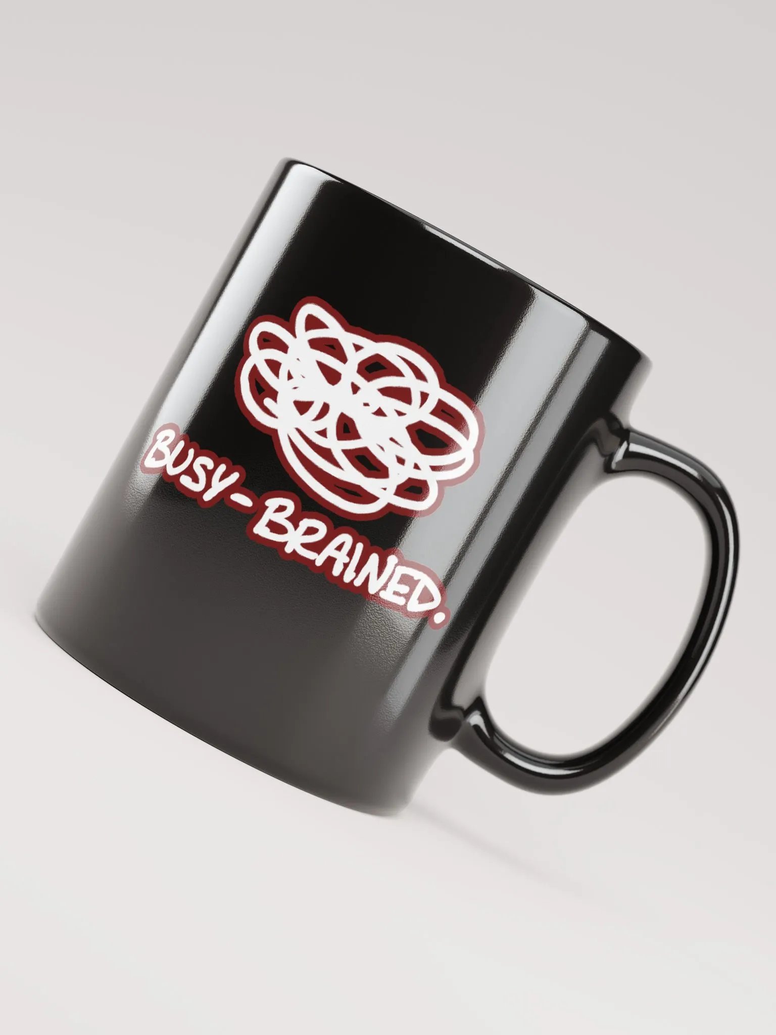 *not* mentally linear (lined design, #6D1616) glossy black mug product image (5)