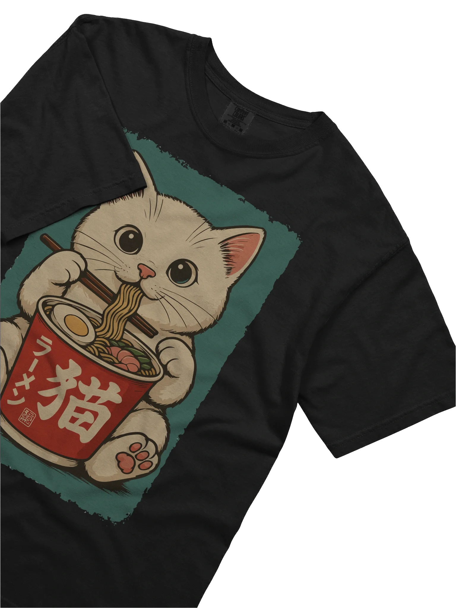 Kawaii White Cat Eating Ramen Vintage Japanese Style T-shirt product image (63)