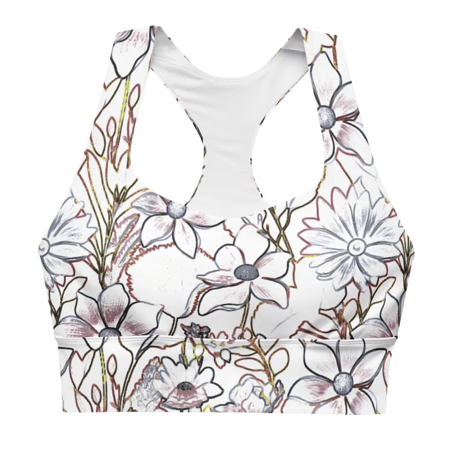 Line Art Floral Brown and White/All-Over Print Longline Sports Bra by Sublicolor product image (3)