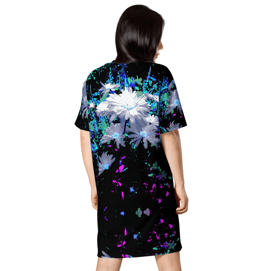 Abstract Neon Daisy Flowers Ladies T Shirt Dress product image (3)