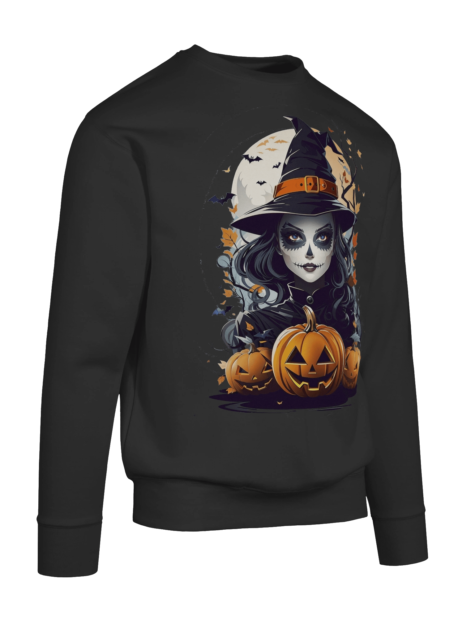 Witch and Pumpkins Sweatshirt – Gothic Halloween Pullover, Spooky Witch & Jack-o’-Lanterns Sweater product image (10)