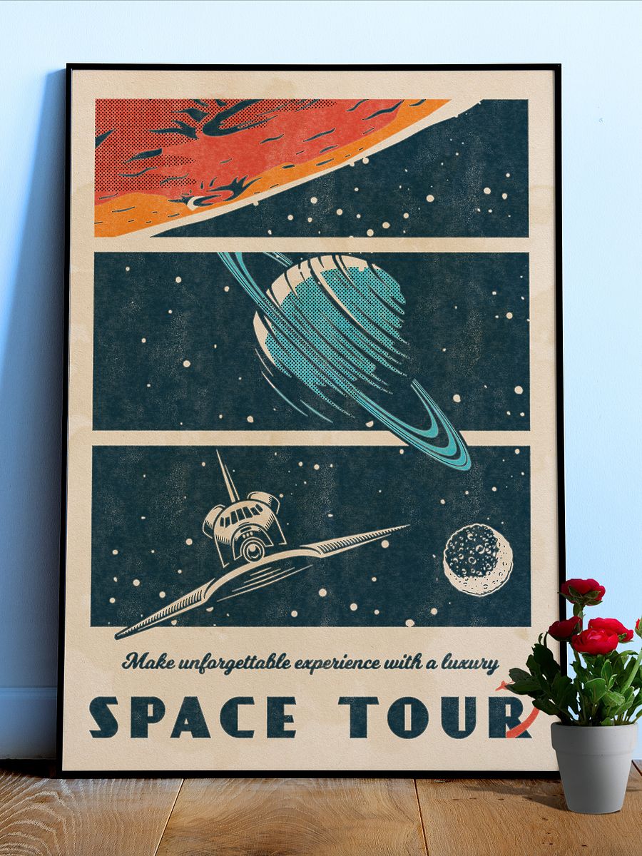 Space Tour — Vintage space poster, retro space art, propaganda poster, retrofuturism art, retro sci-fi print product image (1)