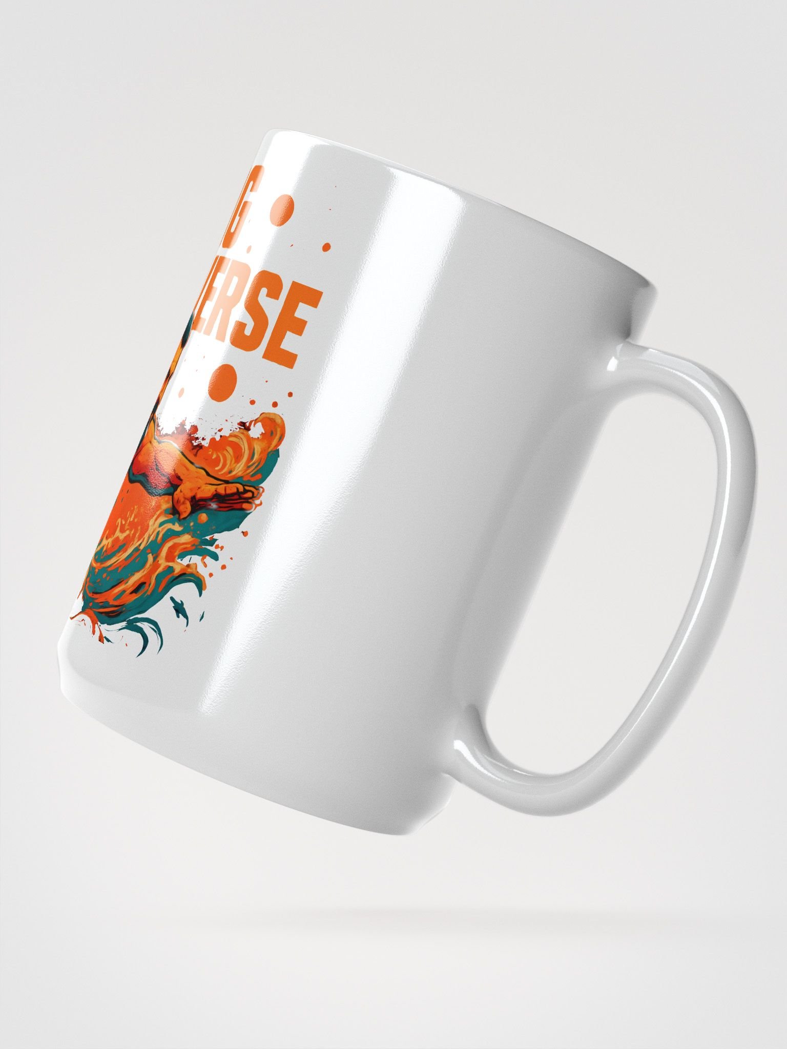 Orange-Hued Cosmic Journey: 'Swimming Through U-Verse glossy Mug product image (2)