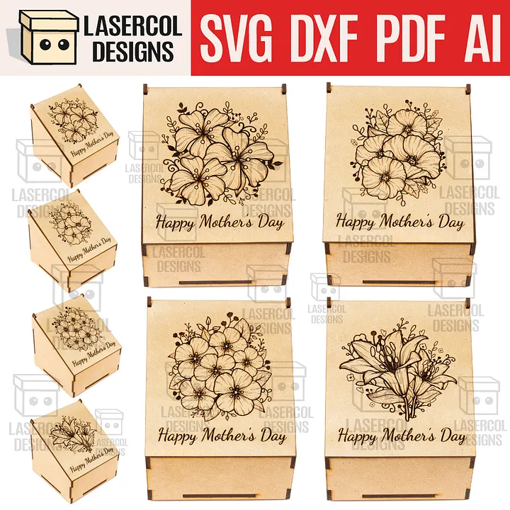 Mother's Day Gift Boxes (2 Sizes, 4 Styles) - Laser Cut Files product image (1)