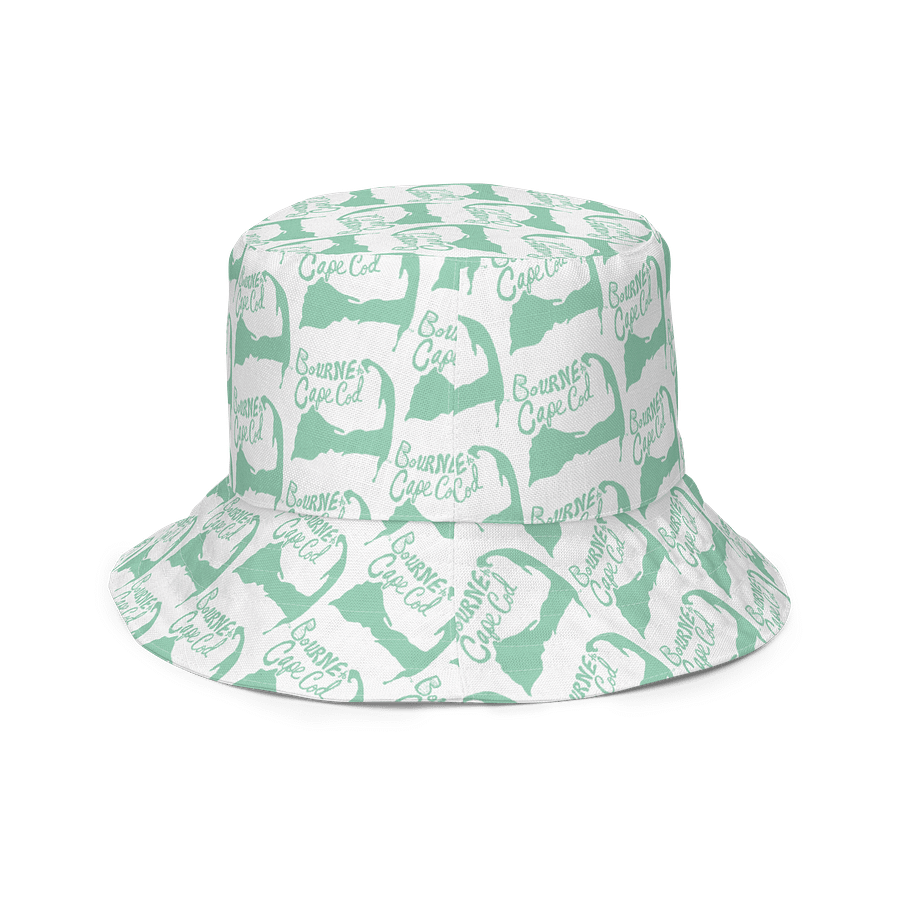 Adults Unisex | Reversible Bucket Hat | BOURNE to Cape Cod™ x BRN.2C.C.™ All-Over Logo Print | Coastal Style Sun Hat | Vista Blue Green & White product image (6)