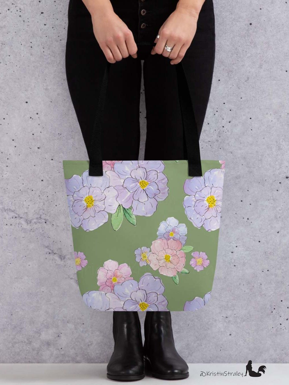 Gingham Blossoms - Large Lavender Flowers on Green product image (7)