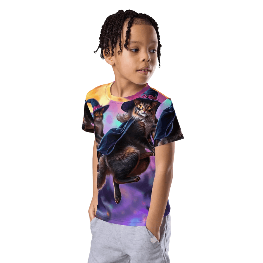Cat Broom Crew Kids T Shirt product image (12)