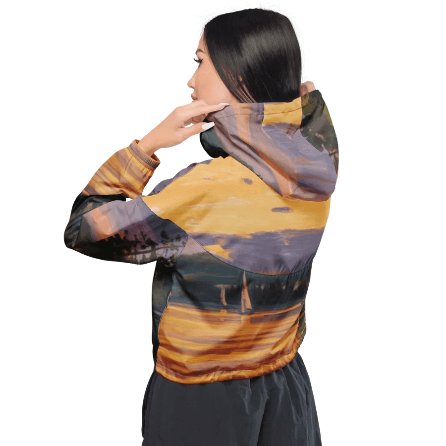 Sunset Lake Sailing, Women's Cropped Windbreaker product image (2)