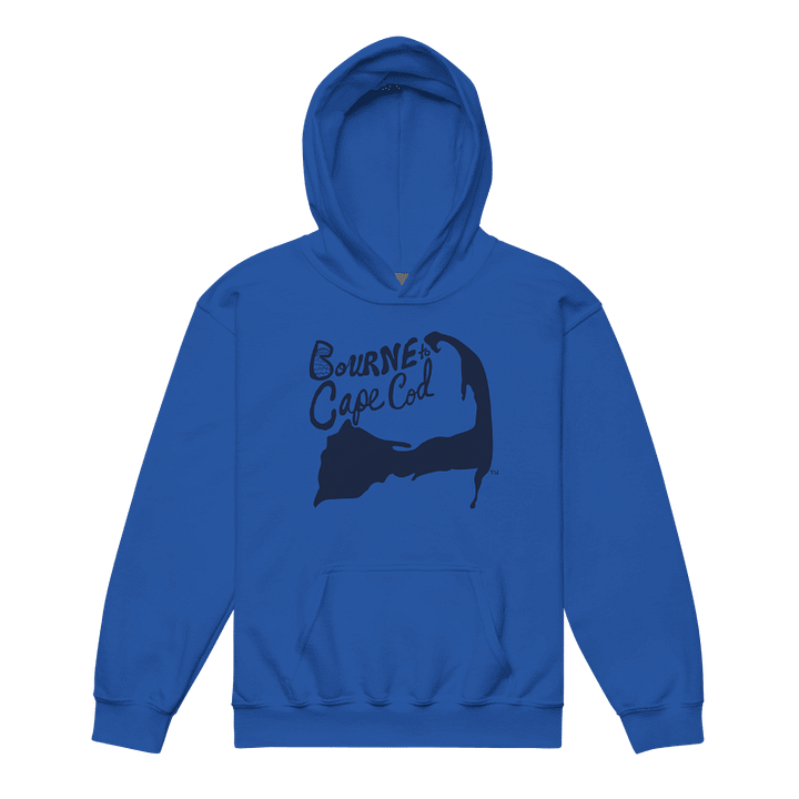 Girls' | BOURNE to Cape Cod™ | DTG Vintage Print | Youth Heavy Blend Hooded Sweatshirt | Rugged, Cozy, Adventure-Ready | Navy Logo product image (1)
