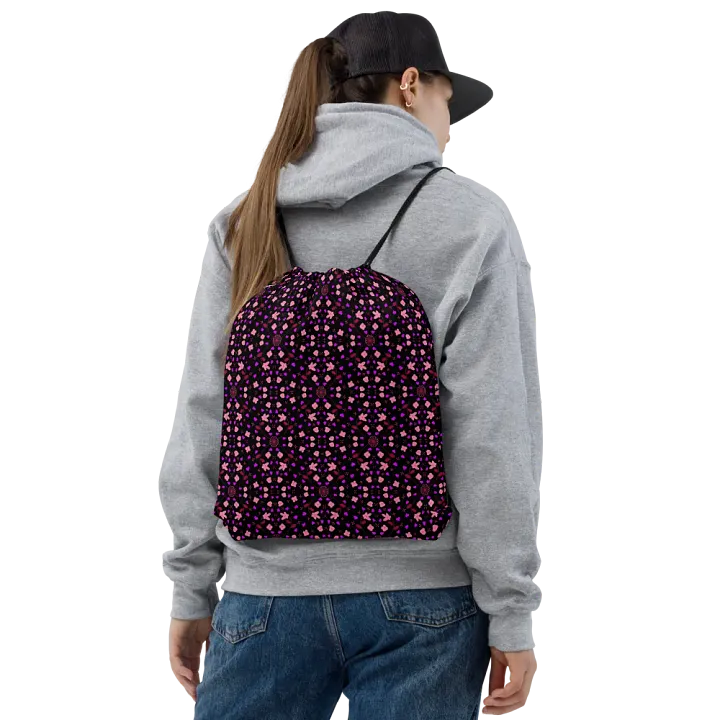 Hearts and Flowers Dark Drawstring bag product image (2)