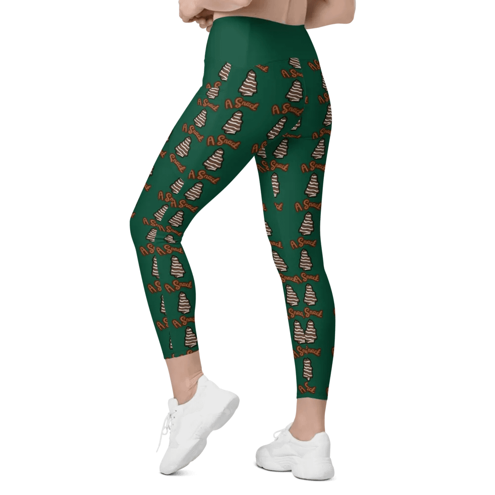 Chocolate Holiday Snack Cake All-Over Print Green Crossover Leggings with Pockets product image (11)