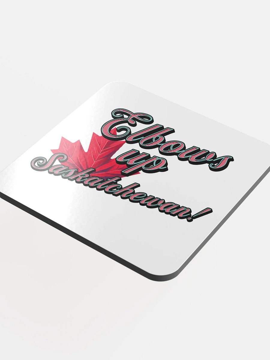 Elbows Up Maple Leaf Saskatchewan Canadian Pride Glossed Cork Coaster product image (1)