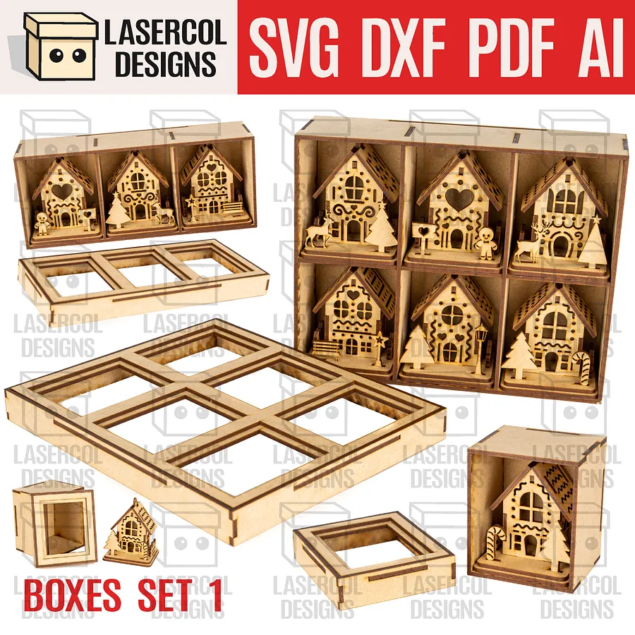 Christmas Houses Ornaments Boxes Bundle (Set 1-2) - Laser Cut Files product image (3)