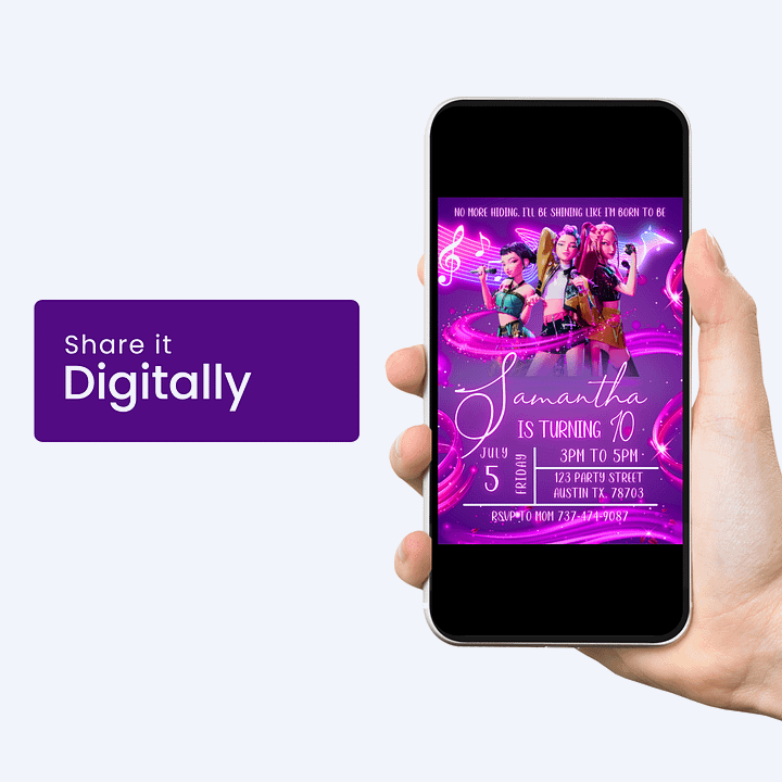 K-Pop Demon Hunter Birthday Invitation – Neon Pink Concert Theme (Editable Canva Template) product image (2)