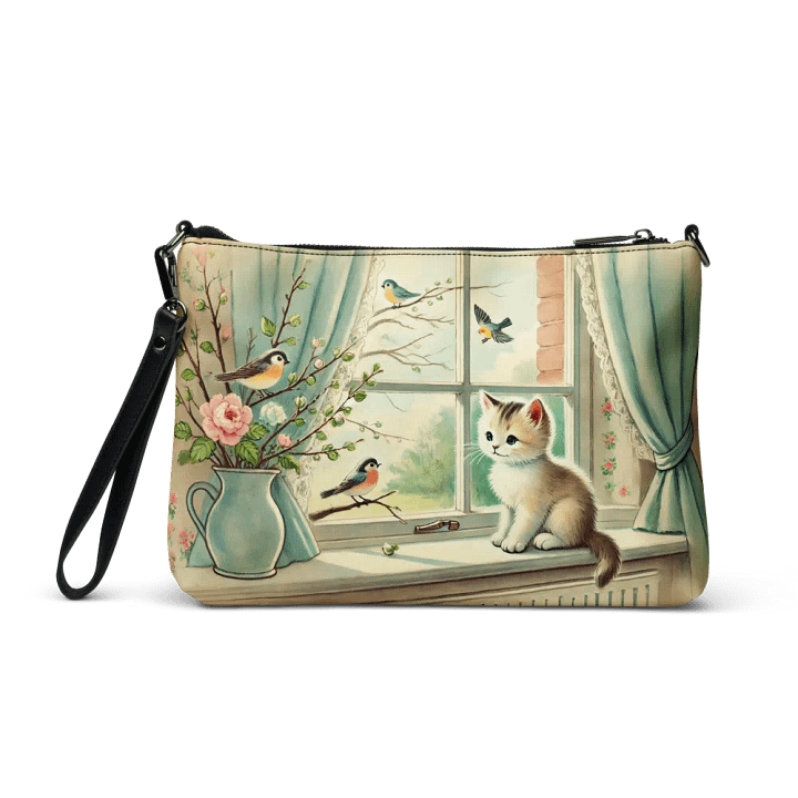 Charming Kitten and Birds Crossbody Bag - Vintage-style Purse product image (2)