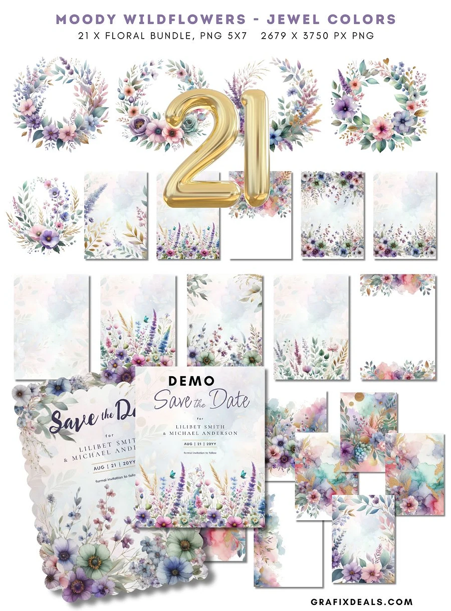 21 Moody Purple Wildflower Graphics Bundle - Commercial POD Use product image (1)