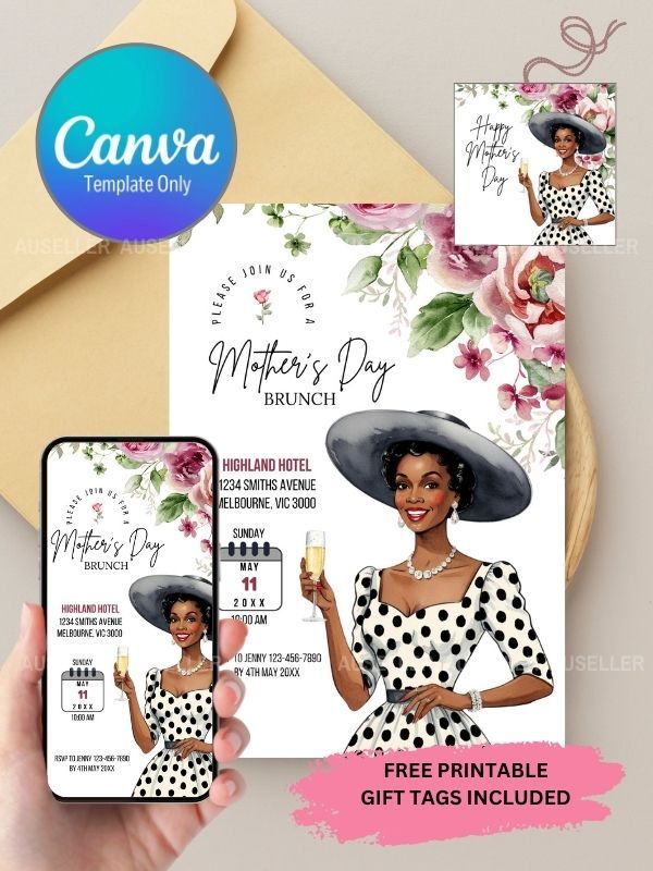 Mother's Day Brunch Invitation Bundle - Stylish Dark-skinned Lady Giving A Toast product image (1)