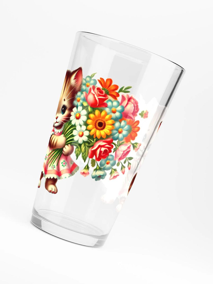 Adorable Kitten with Flower Bouquet 16 oz Glass product image (6)