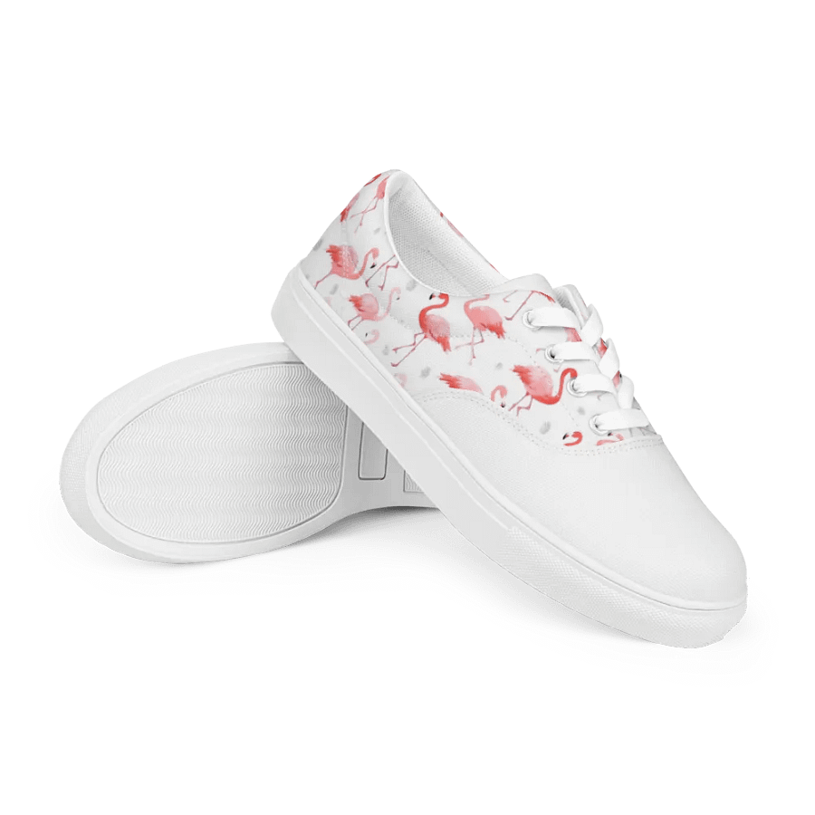 Women's Pink Flamingo Lace-Up Canvas Shoes, Tropical Bird Pattern, Comfortable Fashion Canvas Shoes, Unique Gift product image (10)
