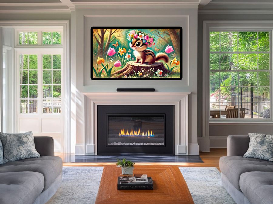 Spring Samsung Frame TV Art, Chipmunk Floral Crown Painting, Wallpaper, Screensaver, Digital Download product image (5)