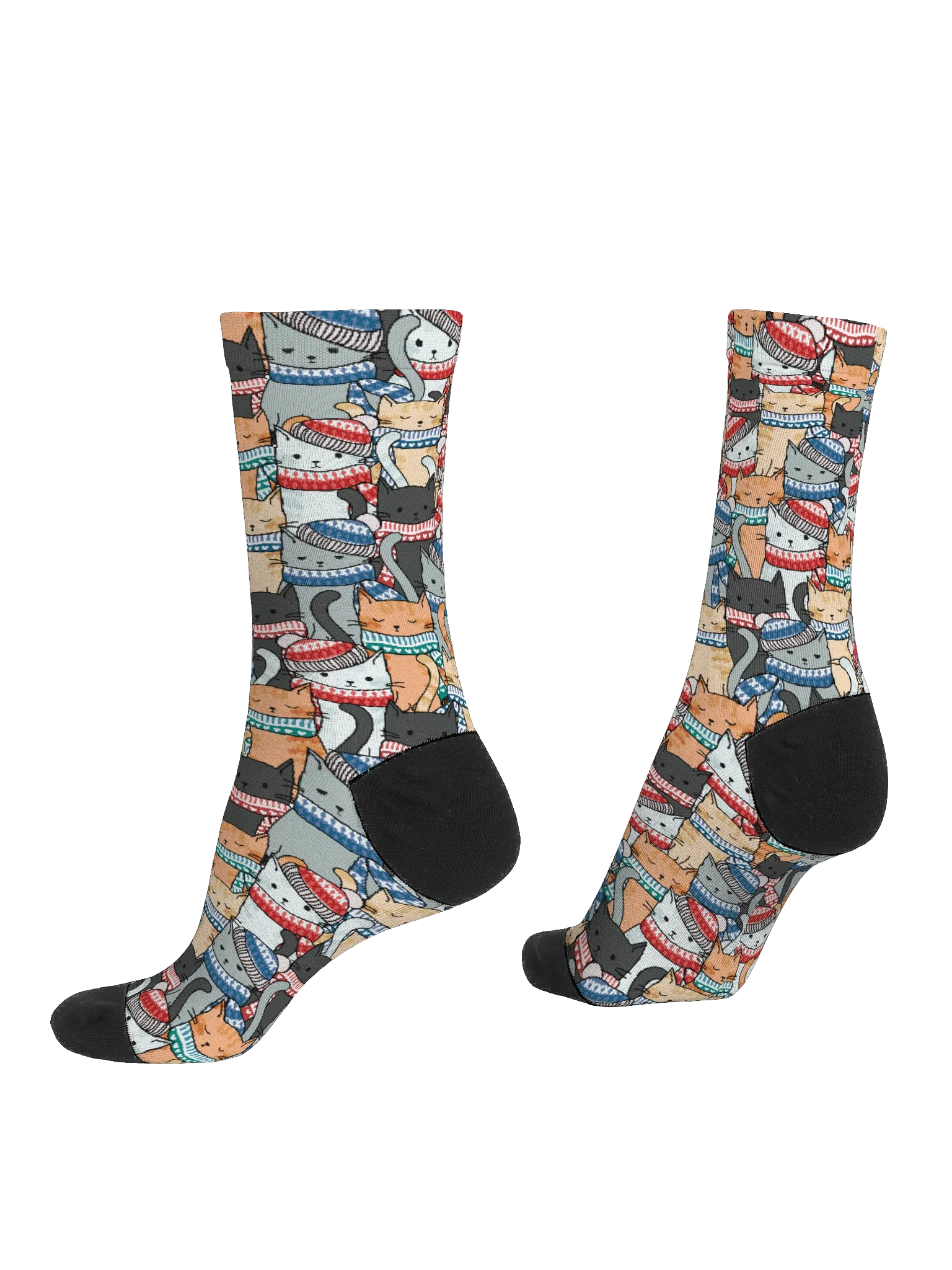 Cats in Winter Hats & Scarves Pattern Socks product image (4)
