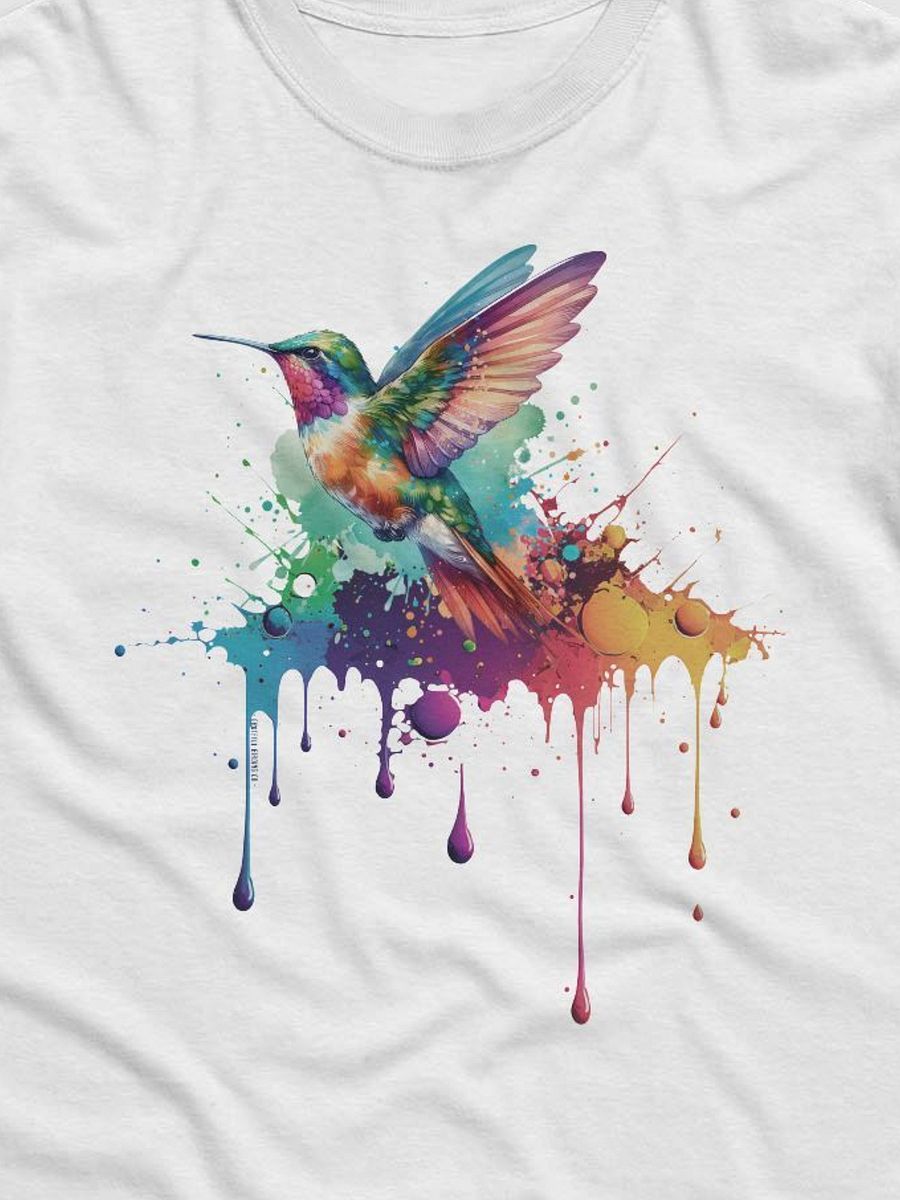 Vibrant Paint-Drip Hummingbird T-Shirt - Premium product image (1)
