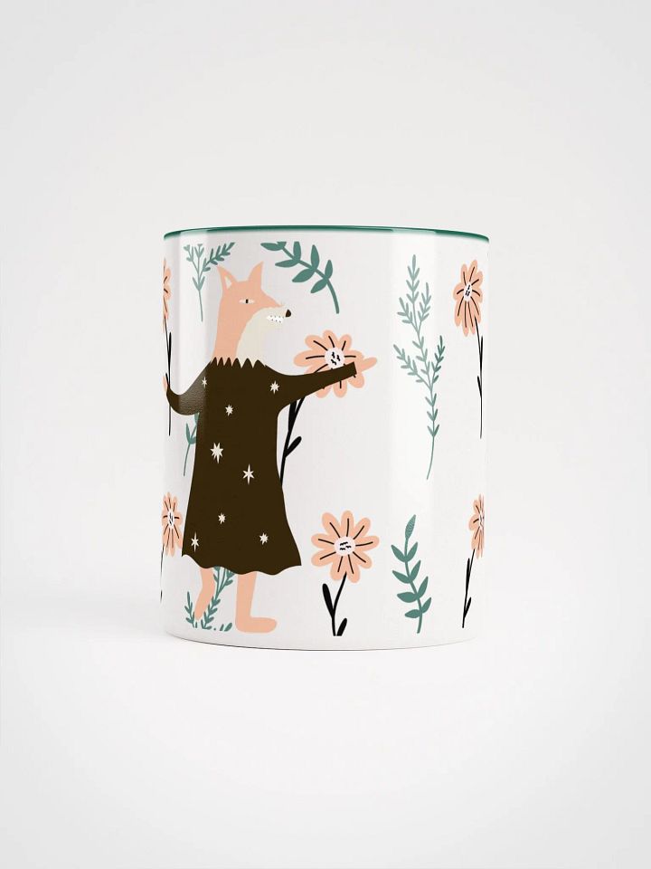 COFFEE MUG Floral Fox Folk Art| Housewarming Birthday Gifts Cute Weird Stuff Quirky Tea Ceramic (GREEN) product image (1)