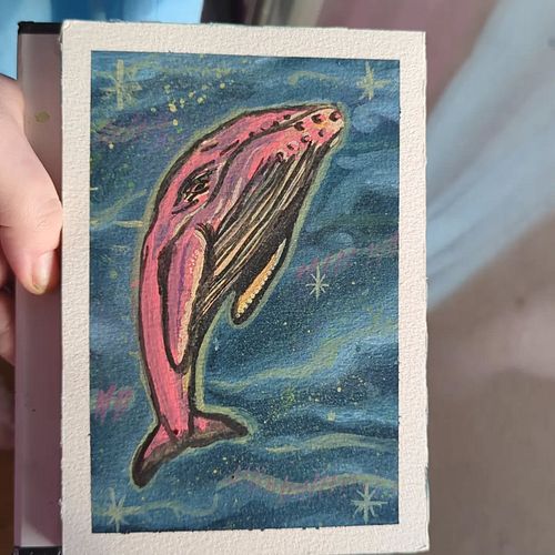 Space whale I did as a little paint mixing study of sorts! #paint #painting #gouache #spacewhale #humpbackwhale #artpractise ...