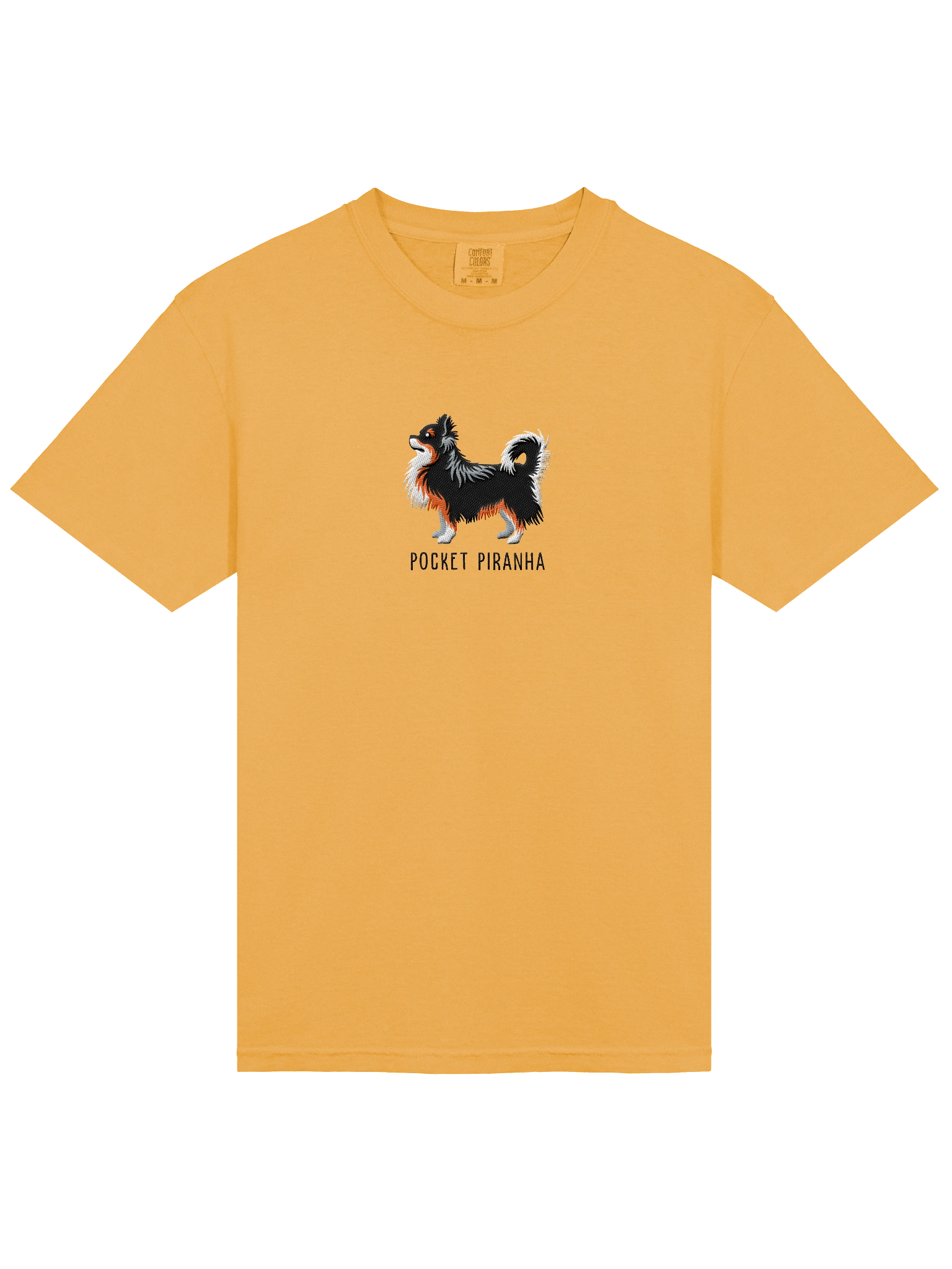 Pocket Piranha T-Shirt(Embroidered) of a Longhaired Chihuahua(Tricolor) product image (23)