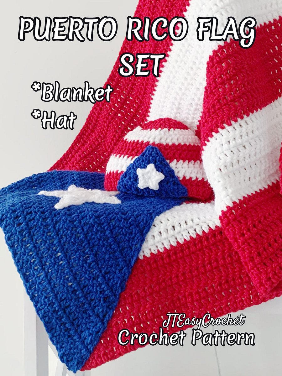 Puerto Rico Flag Baby Set Crochet Pattern, Crochet Baby Blanket And Hat Set, PR National Flag Pattern Crochet product image (3)